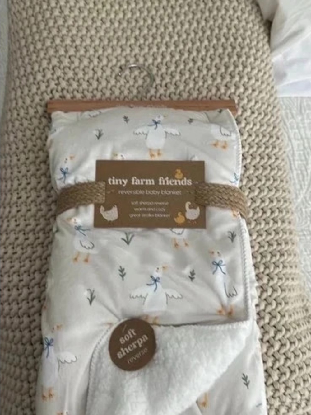 Cream Reversible Baby Blanket with Sherpa Lining